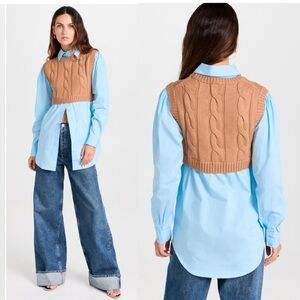 Staud Cooper Layered Look Top in French Blue/Camel XL NWT $375